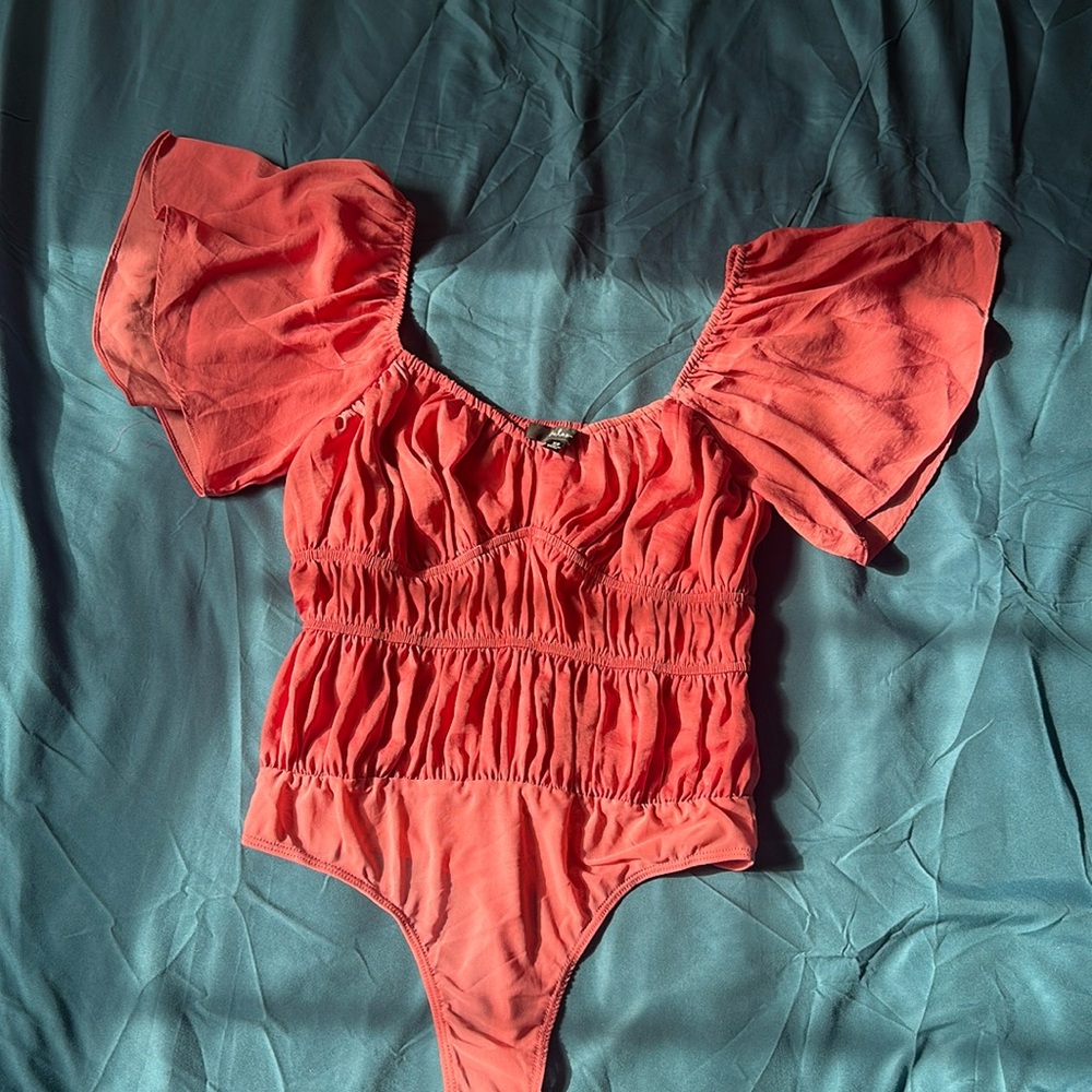 Lulus pink ruched bodysuit top